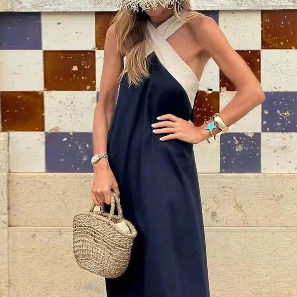 Women's Color Block Halter Beach Dress - HalleBeauty
